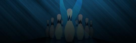 blue ribbon with bowling pins